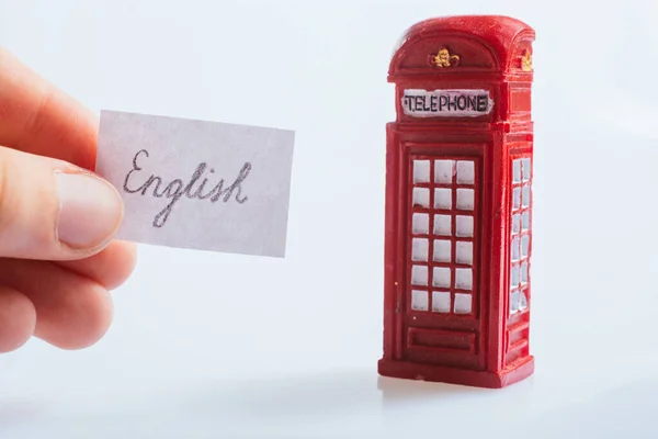 Notepaper Con Texto Inglés Cerca Cabina Telefónica Británica — Foto de Stock