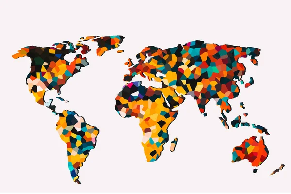 Mapa Mundo Aproximadamente Delineado Com Padrões Fundo Coloridos — Fotografia de Stock