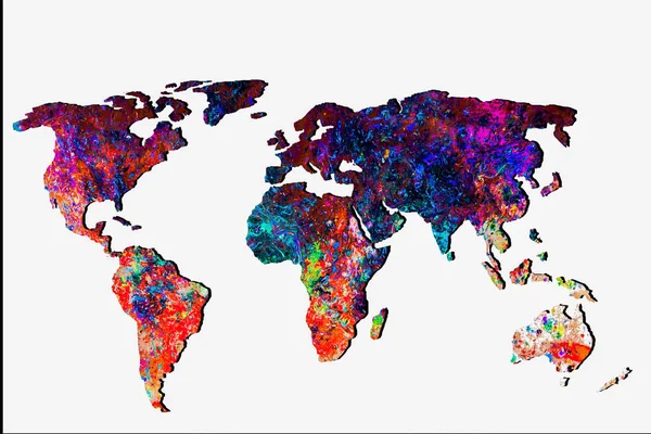 Kabaca Çizilmiş Dünya Haritası Renkli Arkaplan Desenleri Ile — Stok fotoğraf