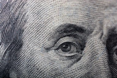 Benjamin Franklin, yüz dolarlık banknotu kapat, doku. İş ve finans kavramı 