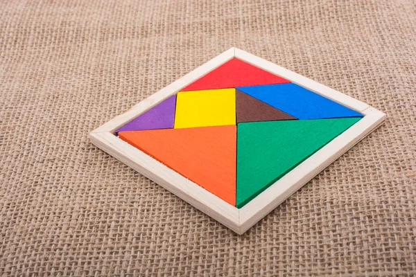 Színes Darabok Egy Négyzet Alakú Tangram Puzzle — Stock Fotó