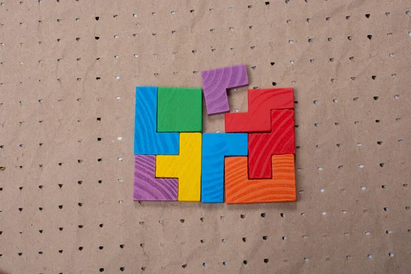 Концепция Творческого Логического Мышления Различные Красочные Деревянные Блоки Геометрические Фигуры — стоковое фото