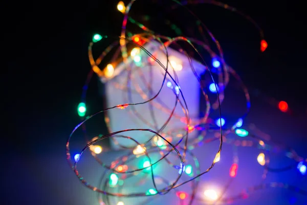 Pequeñas Casas Modelo Decorativo Luces Navidad —  Fotos de Stock
