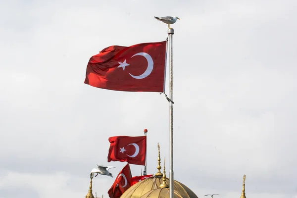 空の極に白い星と月を持つトルコ国旗 — ストック写真