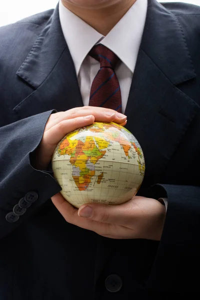 Businessman Standing Earth Globe Fot Business Concept — Stock Photo, Image