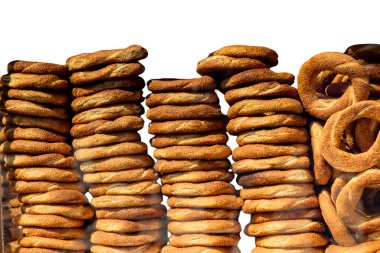 Susam çuvalı. Türk simitleri. Geleneksel susamlı Türk simidi..