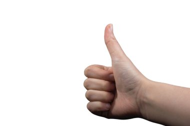 Beyaz arka planda el hareketlerini gösteren bir kadın.