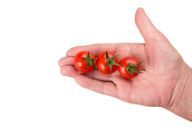 Beyaz arka planda taze organik domatesler. Olgun kırmızı domates.