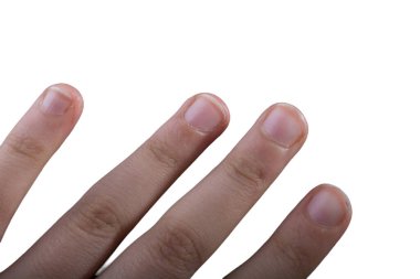 Beyaz arka planda izole edilmiş bir kız. Kadın elinin ayrıntıları.