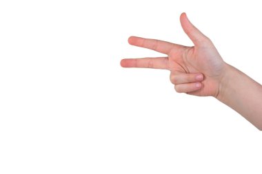 Beyaz arka planda el hareketlerini gösteren bir kadın.