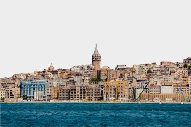 İstanbul 'un Galata Kulesi ve konut binalarının resimli manzarası