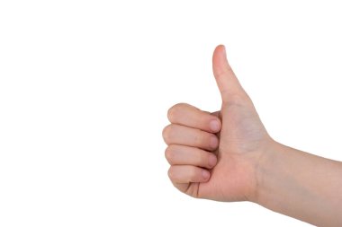 Beyaz arka planda el hareketlerini gösteren bir kadın.