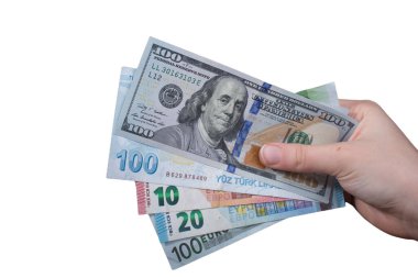 Ulusal para birimlerinin geçmişi. Farklı ülkelerden gelen para: Dolar, avro. Avro, dolar, beyaz arka planda izole edilmiş banknotlar. Nakit. Finans kavramı