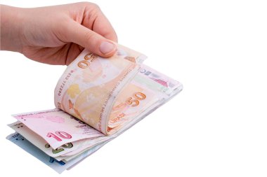 Türk Lirası banknotları beyaz arkaplanda izole edildi