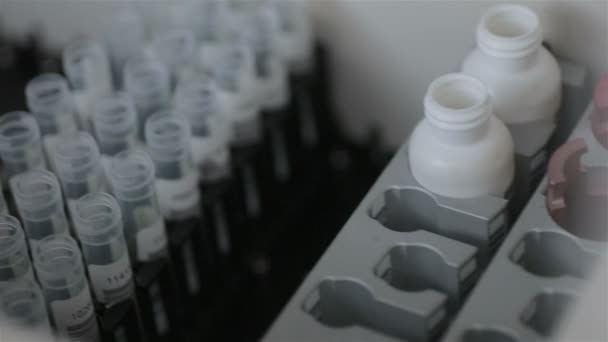 Tubes à essai dans le laboratoire scientifique et médical lumineux moderne . — Video