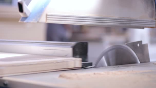 Різання деревини на автоматизованій робототехнічній столовій циркулярній пилці . — стокове відео