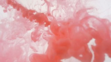 Renkli arka plan. Kırmızı mürekkep suya düştü. Ağır çekim.