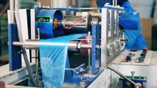 Machine for plastic bag production — Stock Video