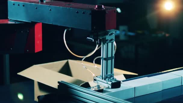 Robotický nástroj zvedá a přemisťuje identické balíčky — Stock video