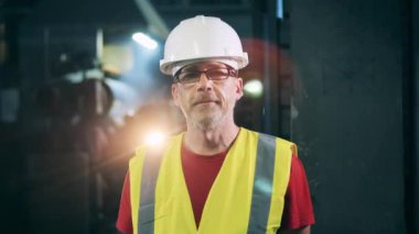 Erkek mühendis, kasket ve çelik yelek giyiyor.