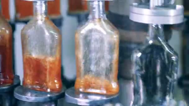 Le cognac est versé mécaniquement dans des bouteilles — Video