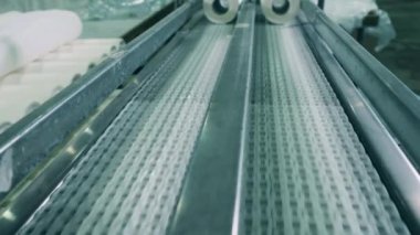 Tuvalet kağıdı ruloları içeren metal taşıyıcı.