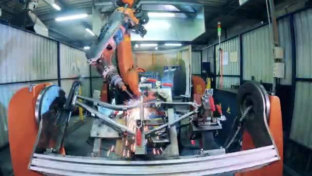 Welding process of a bicycle frame in fast motion — Stock Video