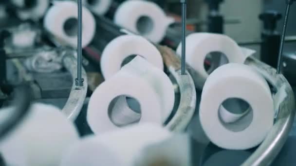 Ligne de production de papier hygiénique blanc dans une papeterie — Video