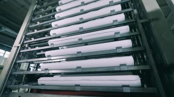 工場の特殊機械に紙ロールを設置する — ストック動画