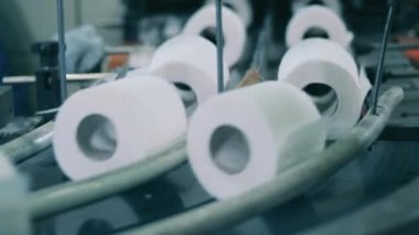 Modern bir kağıt fabrikasında tuvalet kağıdı üretim hattı. Tuvalet kağıdı, tuvalet kağıdı üretimi..