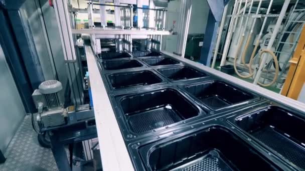 Plastic container maken machine bij een kunststof fabriek — Stockvideo