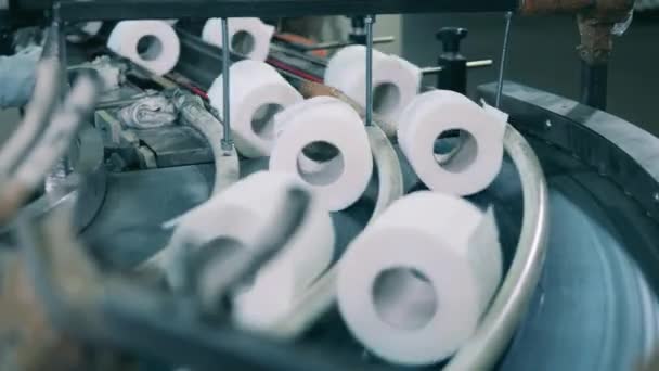 Línea de producción automática de papel higiénico en una fábrica de papel — Vídeo de stock