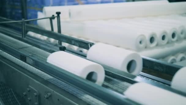 Linha de fabricação de papel toalha em uma fábrica de papel — Vídeo de Stock
