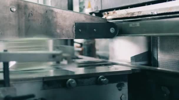Staplar med pappersnäsdukar som lindas på en fabrik. Närbild — Stockvideo