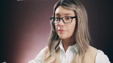 Dişi insanımsı insanlarla konuşuyor. Gelecekçi kavram