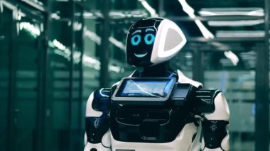 Fütürist modern robot android konuşuyor