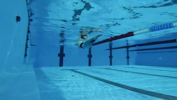 Onderwatertraining van een professionele zwemmer — Stockvideo