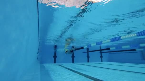 Sporcu kelebek yüzer. Su altı görüntüsü. Spor konsepti. — Stok video