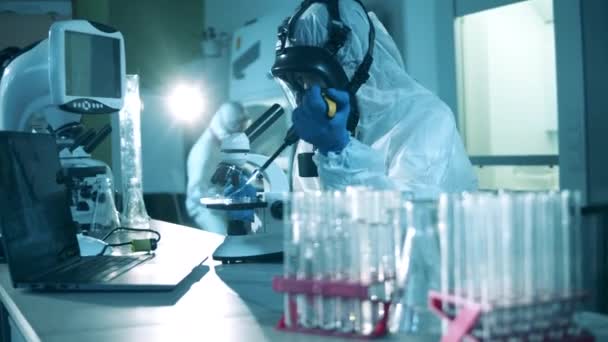 Människor arbetar i laboratorium med coronavirus tester. Covid19, begreppet coronavirus. — Stockvideo