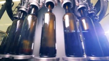 Şarap üretim tesisinde şarap şişeleme hattı.