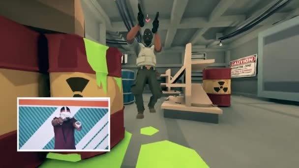 Un joueur africain navigue dans la réalité virtuelle d'un jeu de tir en 3D — Video