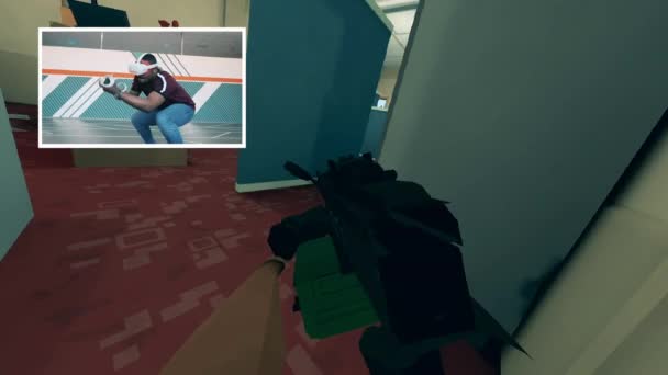 VR-game con un giocatore maschile sul display separato — Video Stock