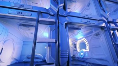 İçinde kimse olmayan bir kapsül otelin odaları.