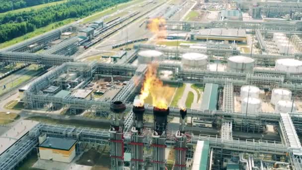 Pomieszczenia rafinerii z gazem płomieniowym rurociągów — Wideo stockowe