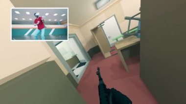 Artırılmış realite video oyunu. Bir VR çekim oyunu ve onu oynayan bir adamla iki gösteri.