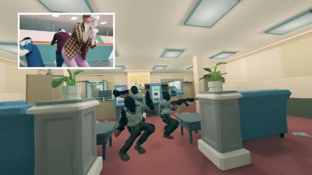 3D-shooter med ett lag av spelare som spelar det — Stockvideo