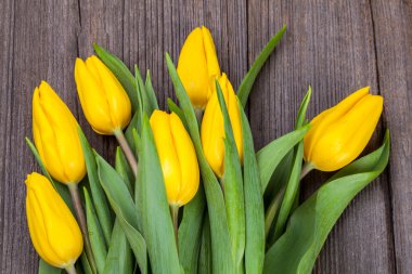 ahşap zemin üzerine Sarı laleler