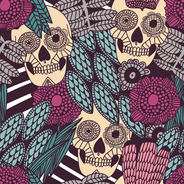Crânios mexicanos desenhados à mão — Vetor de Stock