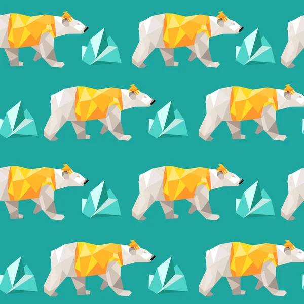 polygon white bears with icebergs, vector seamless pattern