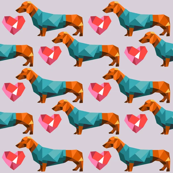 Polygon dachshund anjing - Stok Vektor